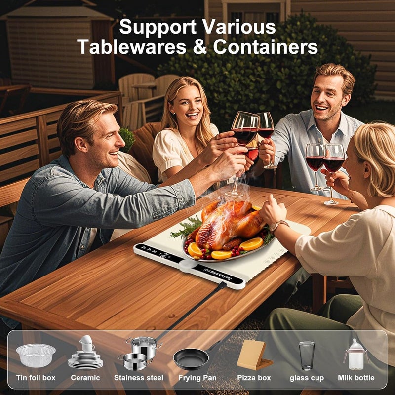 Aordeep Small Warming Mat for Food Portable Rolled-up Silicone Food Warmers for Parties,Buffet,Countertop Electric Food Warming Mat 9-Level Precise Temp Control Keep Warming Last 18 Hours - Image 4
